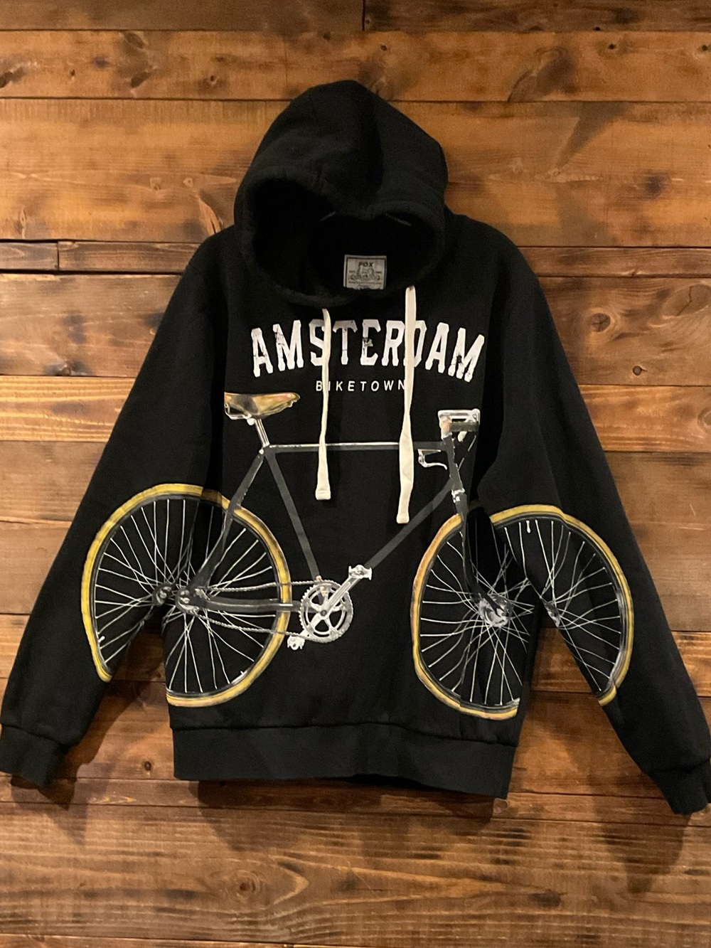FOX ORIGINALS “Amsterdam” Biketown Black Graphic Hoodie XLARGE Rare
